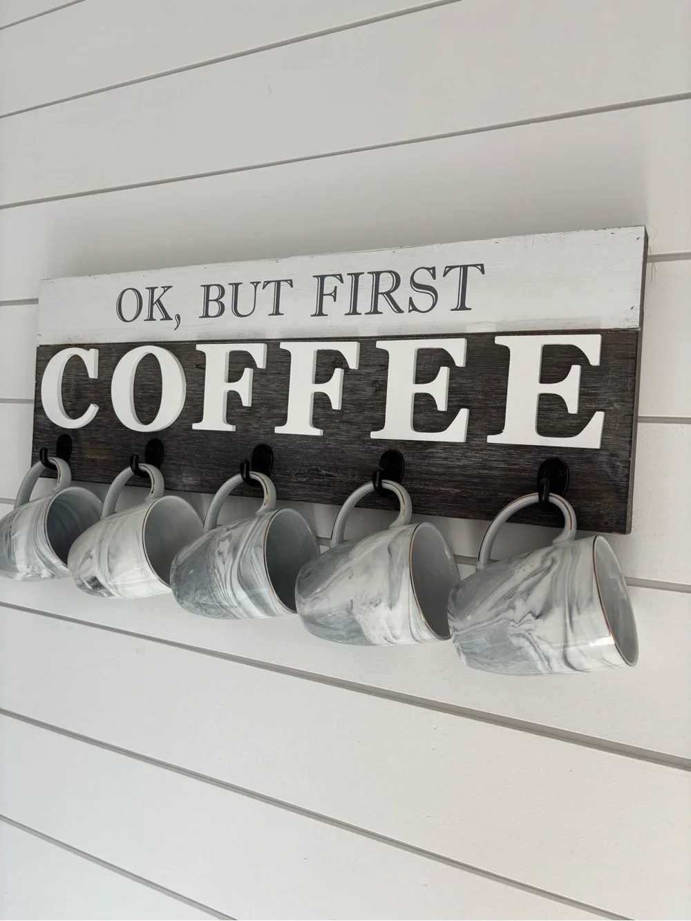 Barnyard Designs 'Ok, But First Coffee' Hanging Mug Holder,